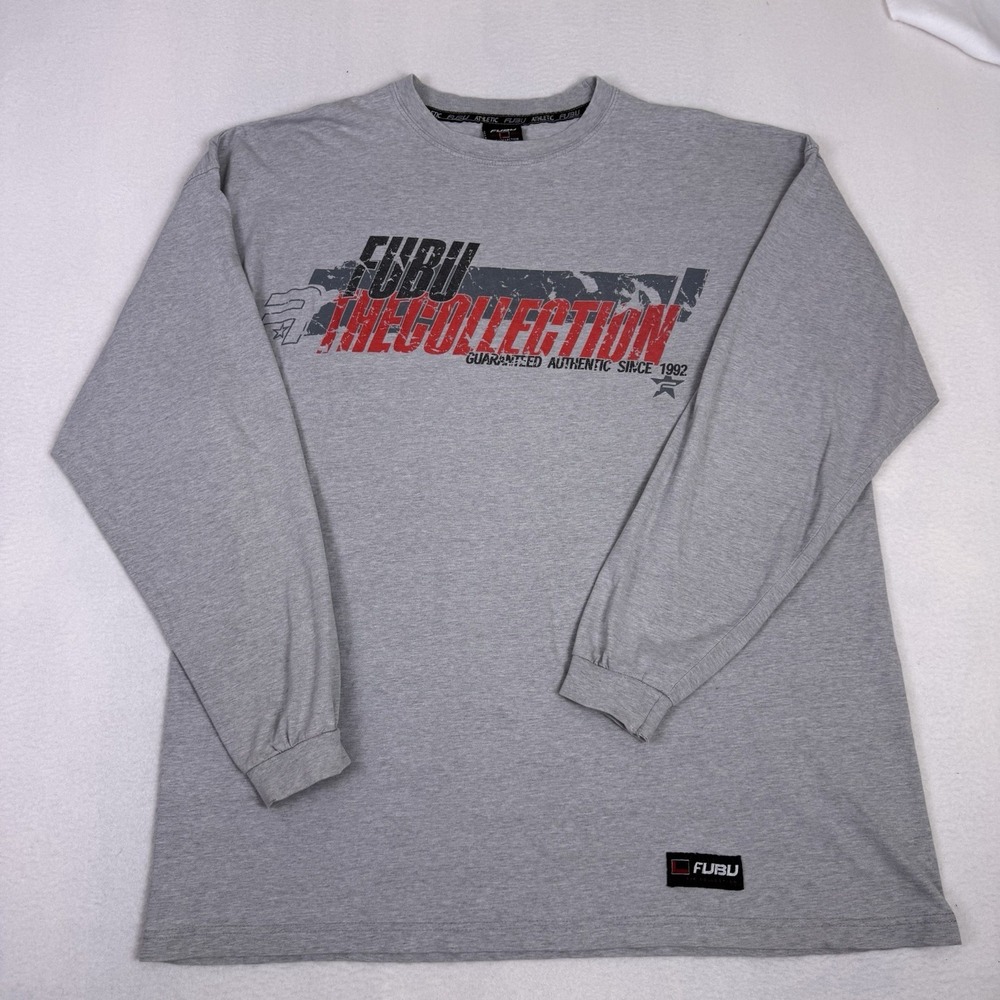 Vintage FUBU The Collection Gray Long Sleeve Shirt Graphic Mens 3XL XXXL